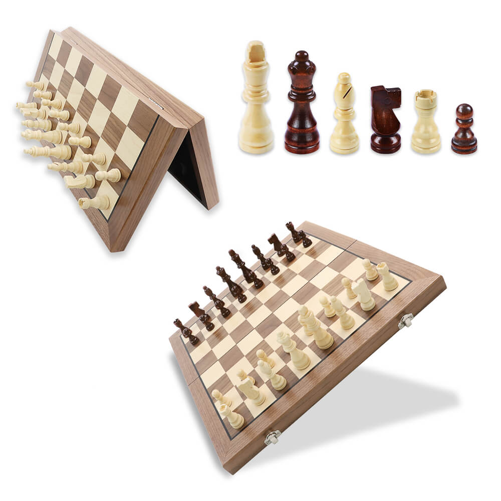 38cm Magnetic Wooden Chess Set - Walnut & Maple