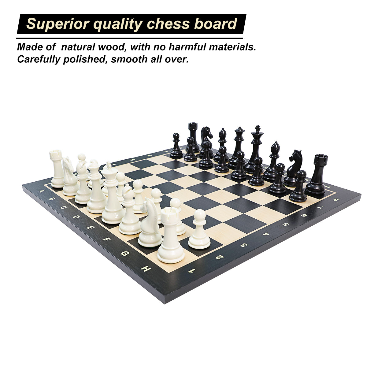 50cm Ebony Wooden Chess Board - With Letters & Numbers