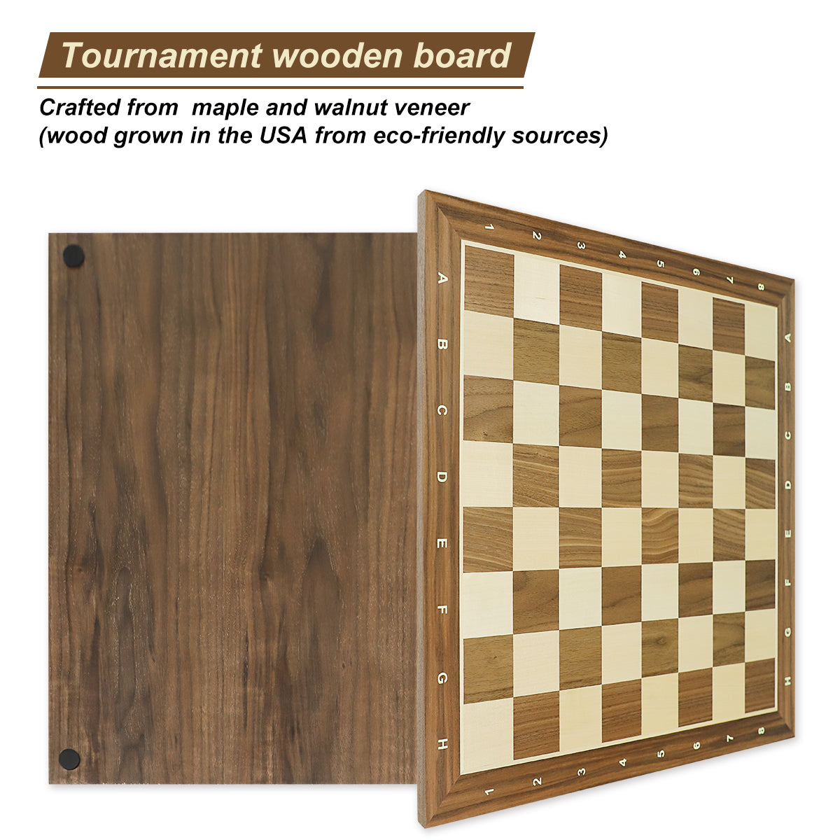 50cm Walnut Wooden Chess Board - With Letters & Numbers