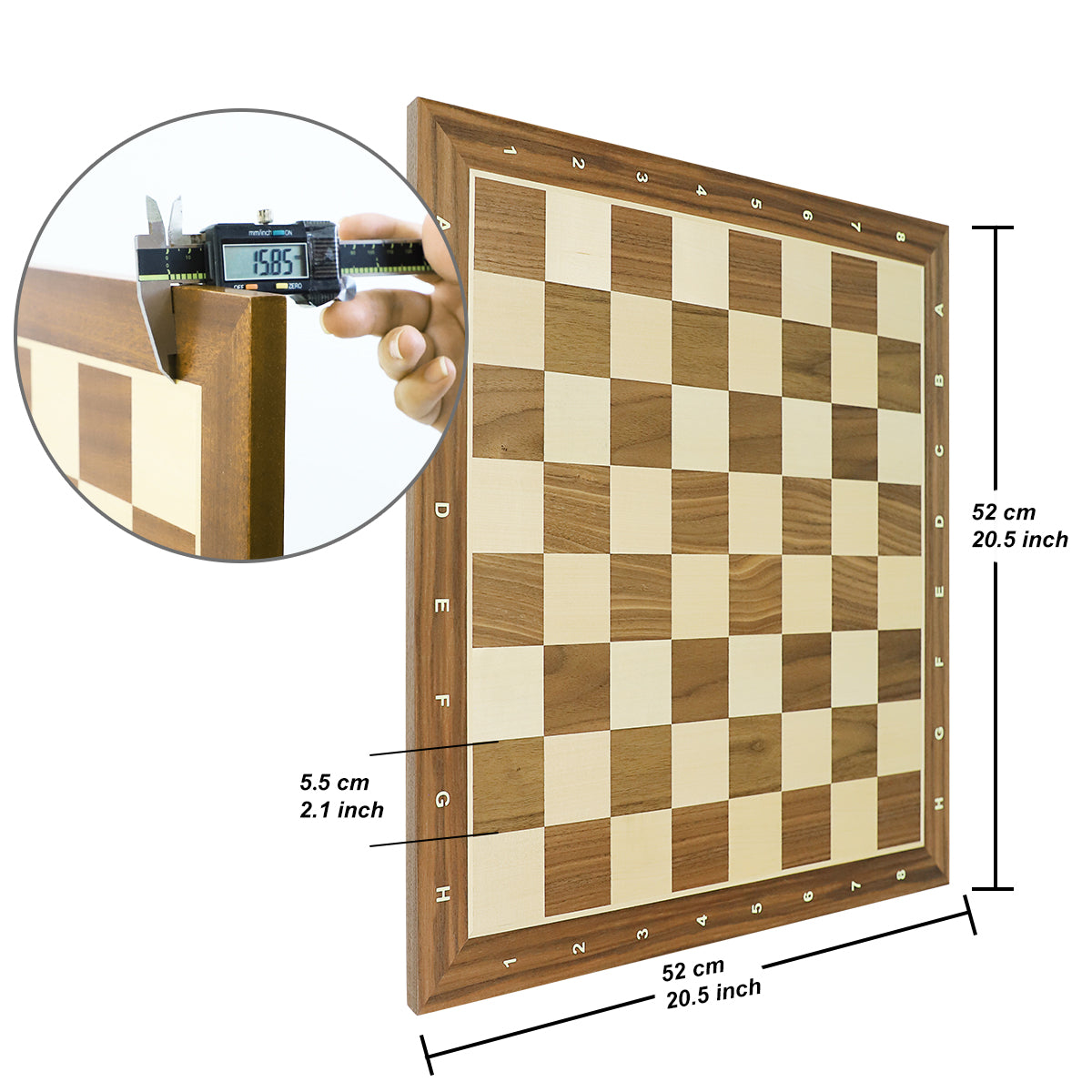 50cm Walnut Wooden Chess Board - With Letters & Numbers