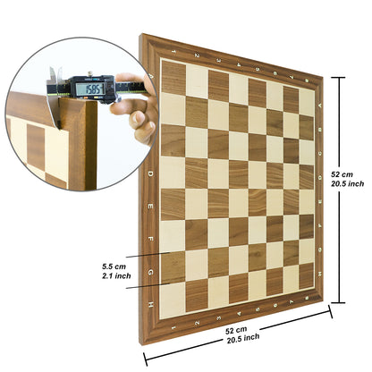 50cm Walnut Wooden Chess Board - With Letters & Numbers