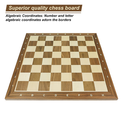 50cm Walnut Wooden Chess Board - With Letters & Numbers