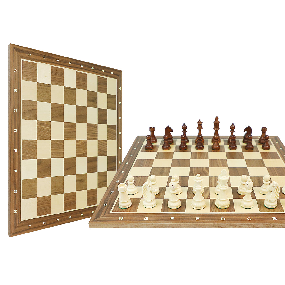 50cm Walnut Wooden Chess Board - With Letters & Numbers