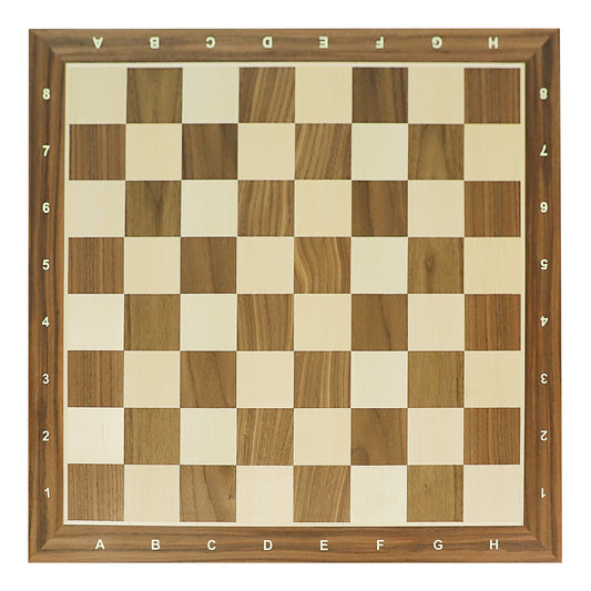 50cm Walnut Wooden Chess Board - With Letters & Numbers