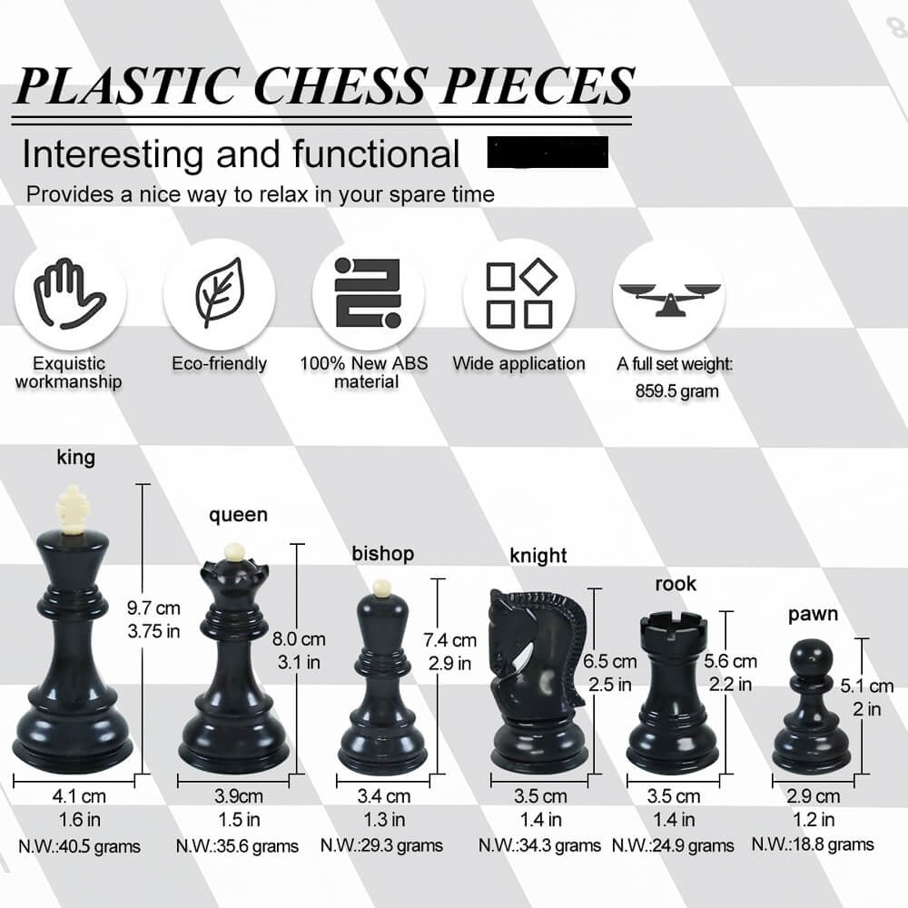 Black & White Chess Pieces - Zagreb Style - King Height 95mm