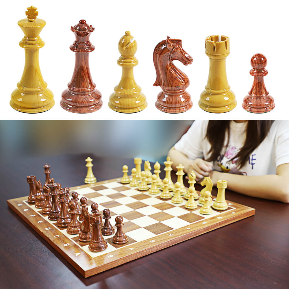 Wooden Coloured & Quadruple Weighted Chess Pieces - King Height 110mm