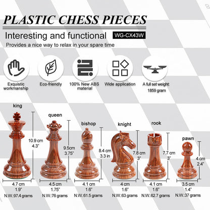 Wooden Coloured & Quadruple Weighted Chess Pieces - King Height 110mm