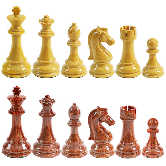 Wooden Coloured & Quadruple Weighted Chess Pieces - King Height 110mm