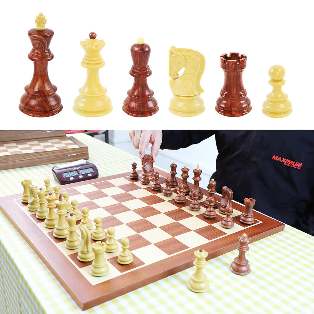 Wooden Coloured Chess Pieces - Zagreb Style - King Height 95mm