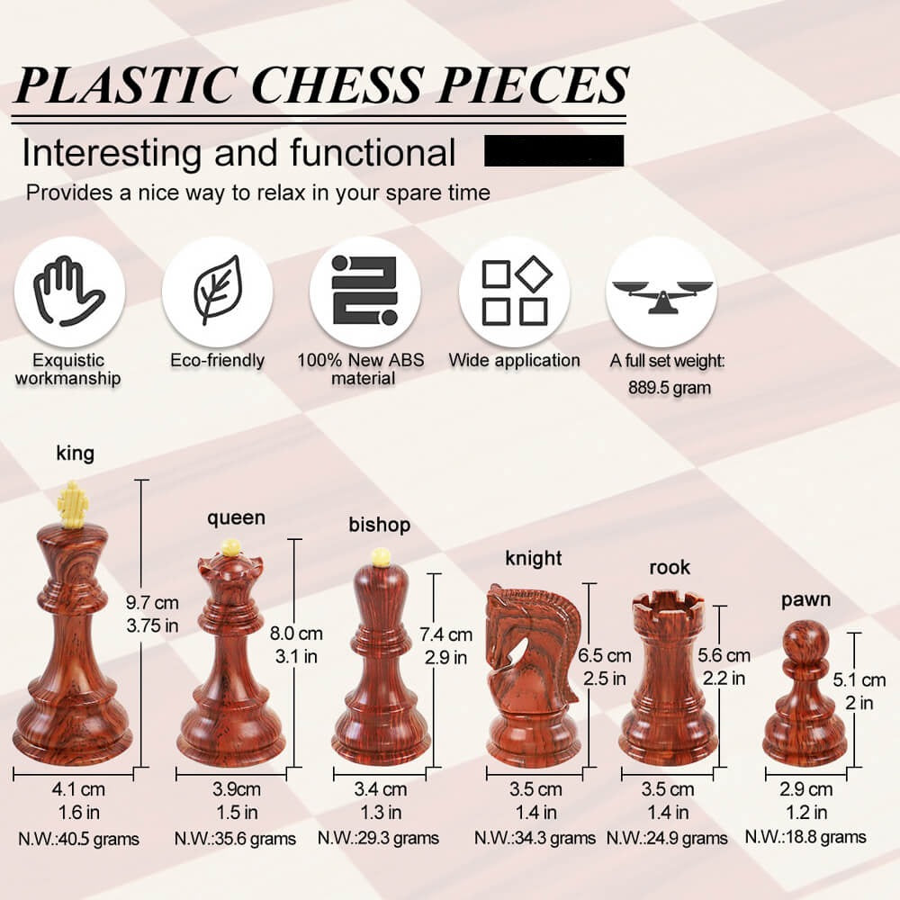 Wooden Coloured Chess Pieces - Zagreb Style - King Height 95mm