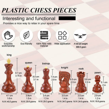 Wooden Coloured Chess Pieces - Zagreb Style - King Height 95mm